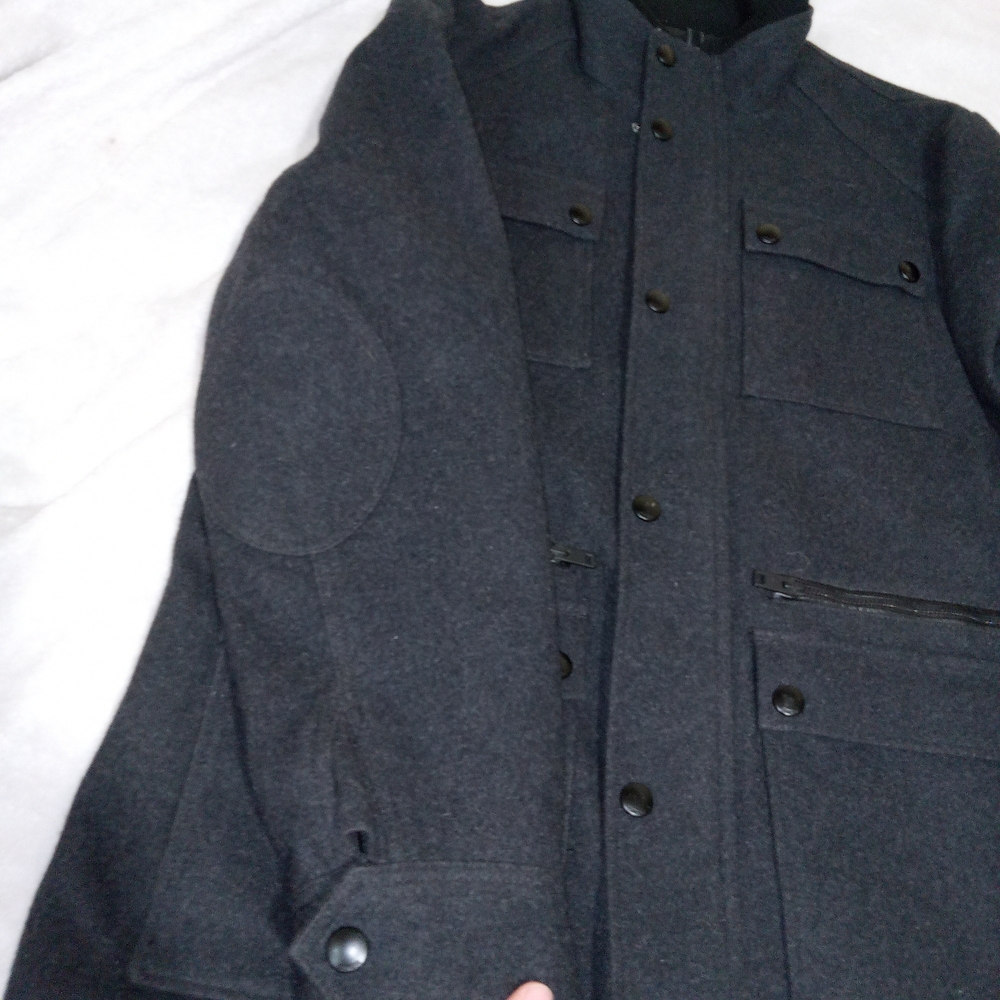 Express Jacket Mens Large Wool Blend Utility Pockets Full Zip Snap Front - Picture 8 of 14